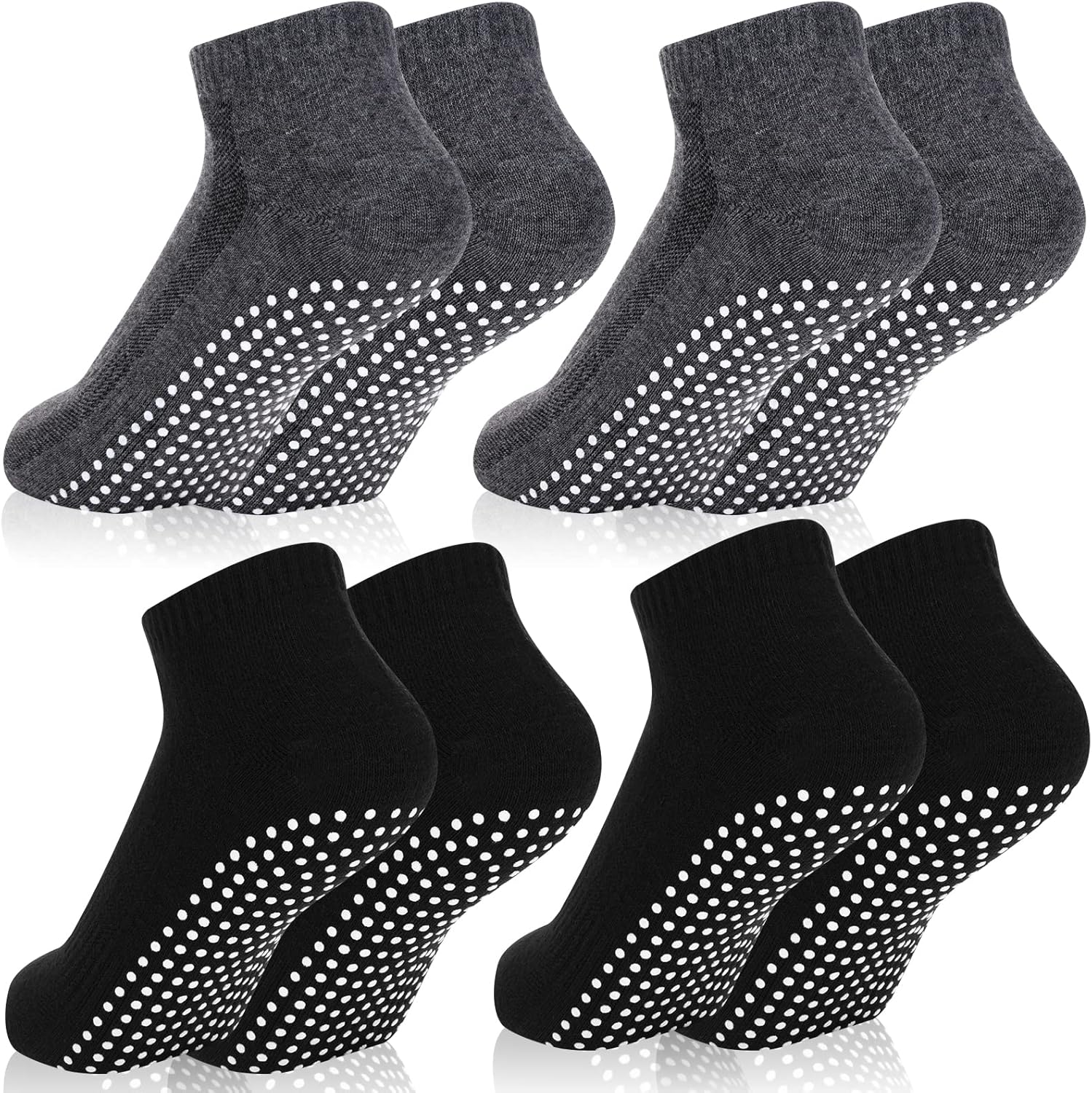 Non Slip Yoga Socks 4 Pairs - Grippy Cotton Bliss