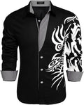 Men's Print Button Down Dress Shirt - Comfortable Casual Long Sleeve