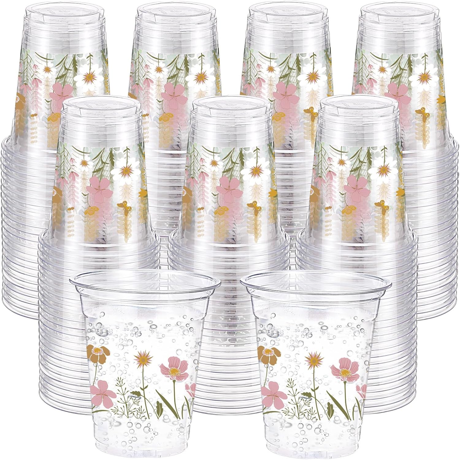100 Pcs Boho Flower Plastic Cups for Spring Summer Parties