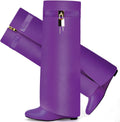 Fold Over Boots for Women Pointy Pull-on Wedge Heel Knee - Stylish