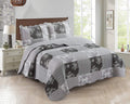 Brilliant Sunshine Grey Toile Floral Patchwork Quilt Set - Reversible