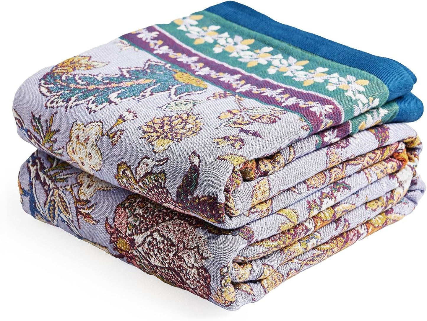 Boho Throw Blanket 91in x 98in Organic Cotton Soft Floral Quilt