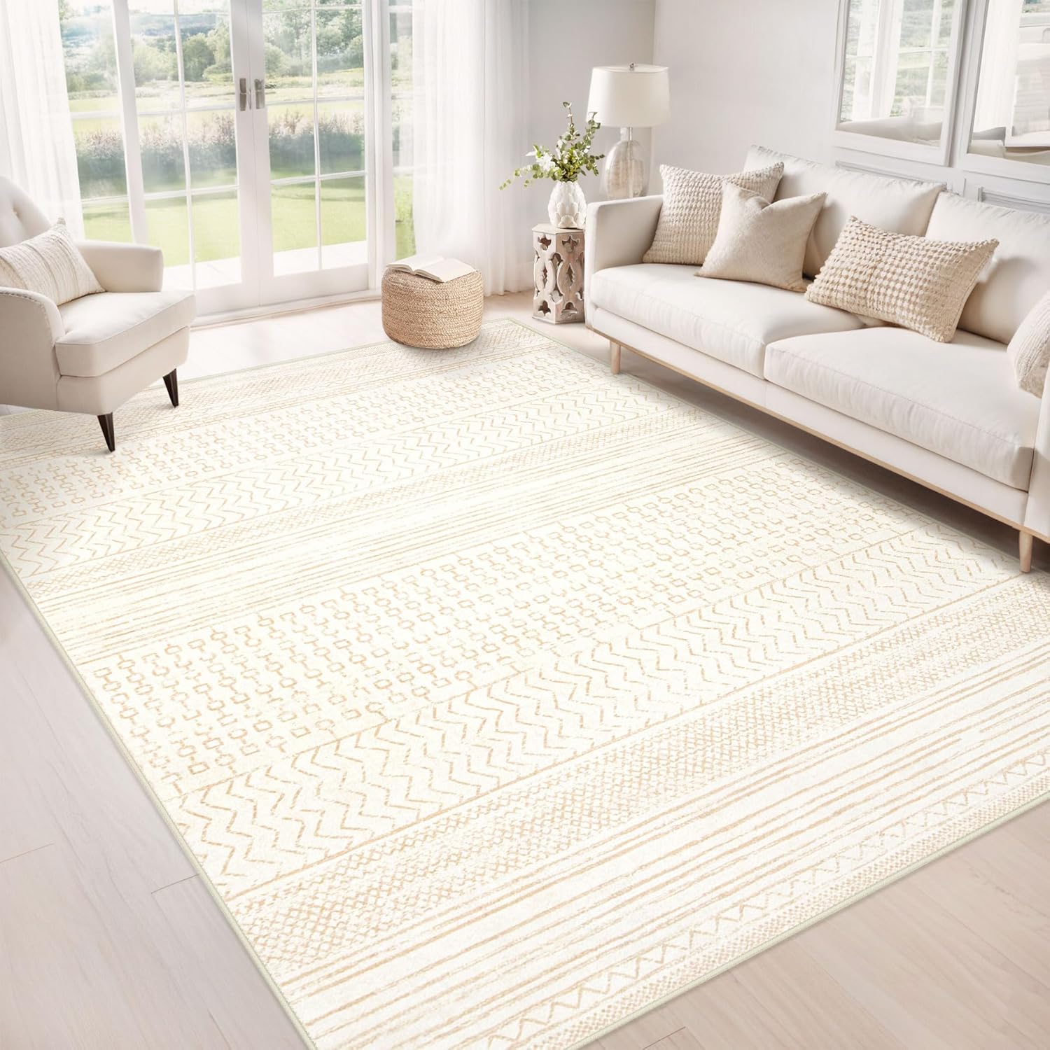 XLUEZ Washable Boho Area Rug: Modern Geometric 5x7