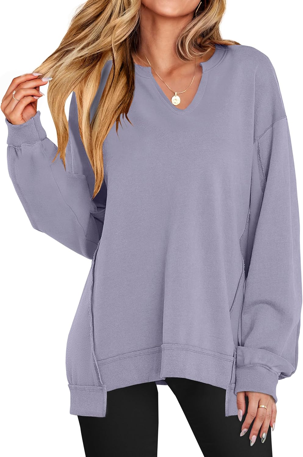 Oversized V-Neck Sweatshirt for Women - Trendy Fall Style