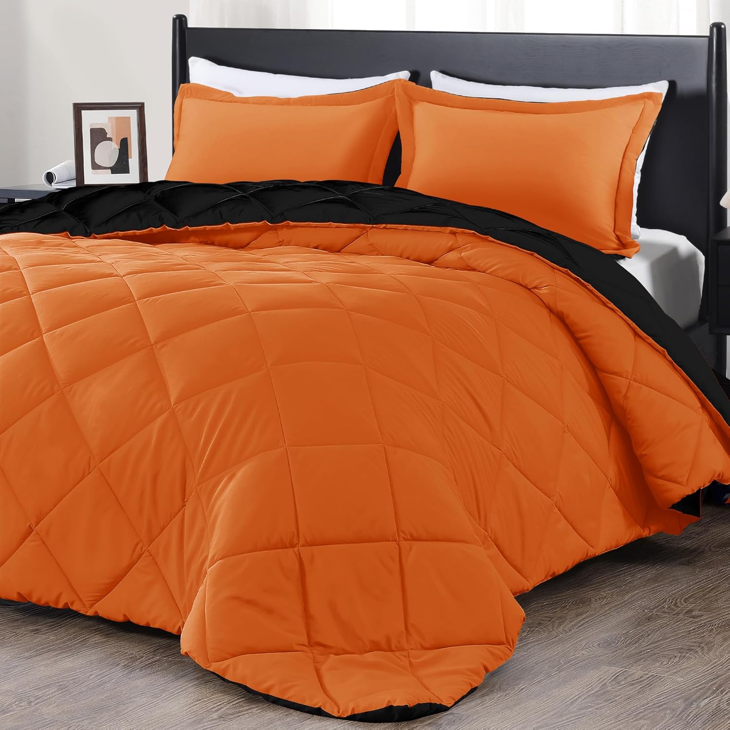 Downluxe Twin Comforter Set - Cozy Orange and Black Bedding