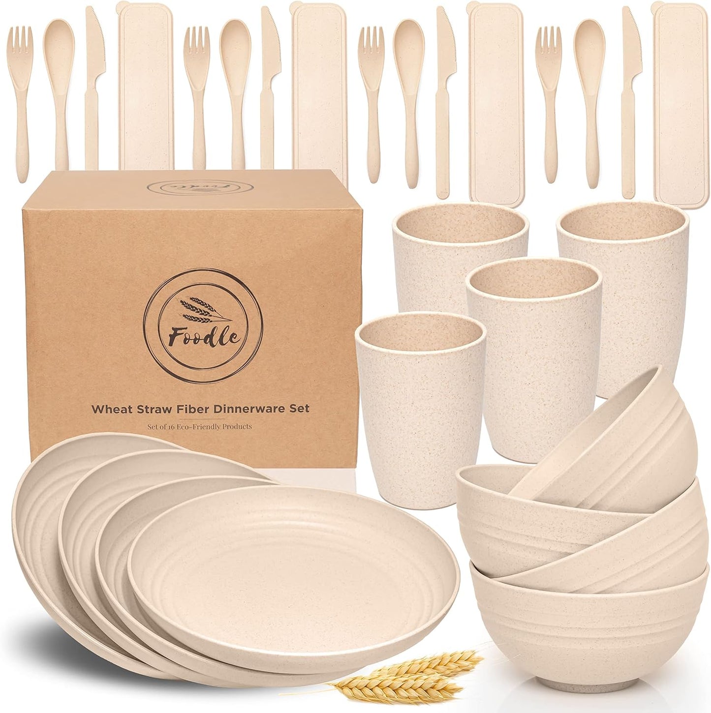 FOODLE Wheat Straw Dinnerware Set - Unbreakable & Safe Dishes