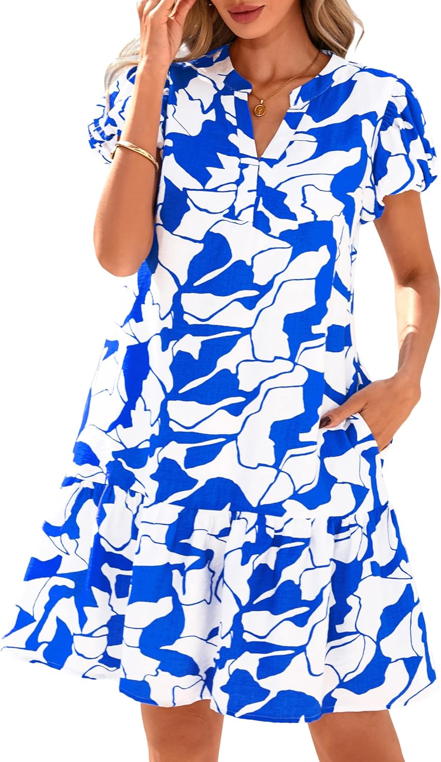 Dowerme Womens Summer Dresses with Puffy Sleeves and Pockets