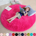 Hot Pink Round Circle Rug 6Ft for Girls Bedroom - Fluffy Plush Accent