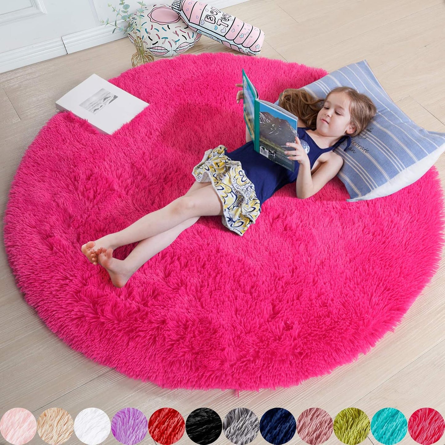 Hot Pink Round Circle Rug 6Ft for Girls Bedroom Decor
