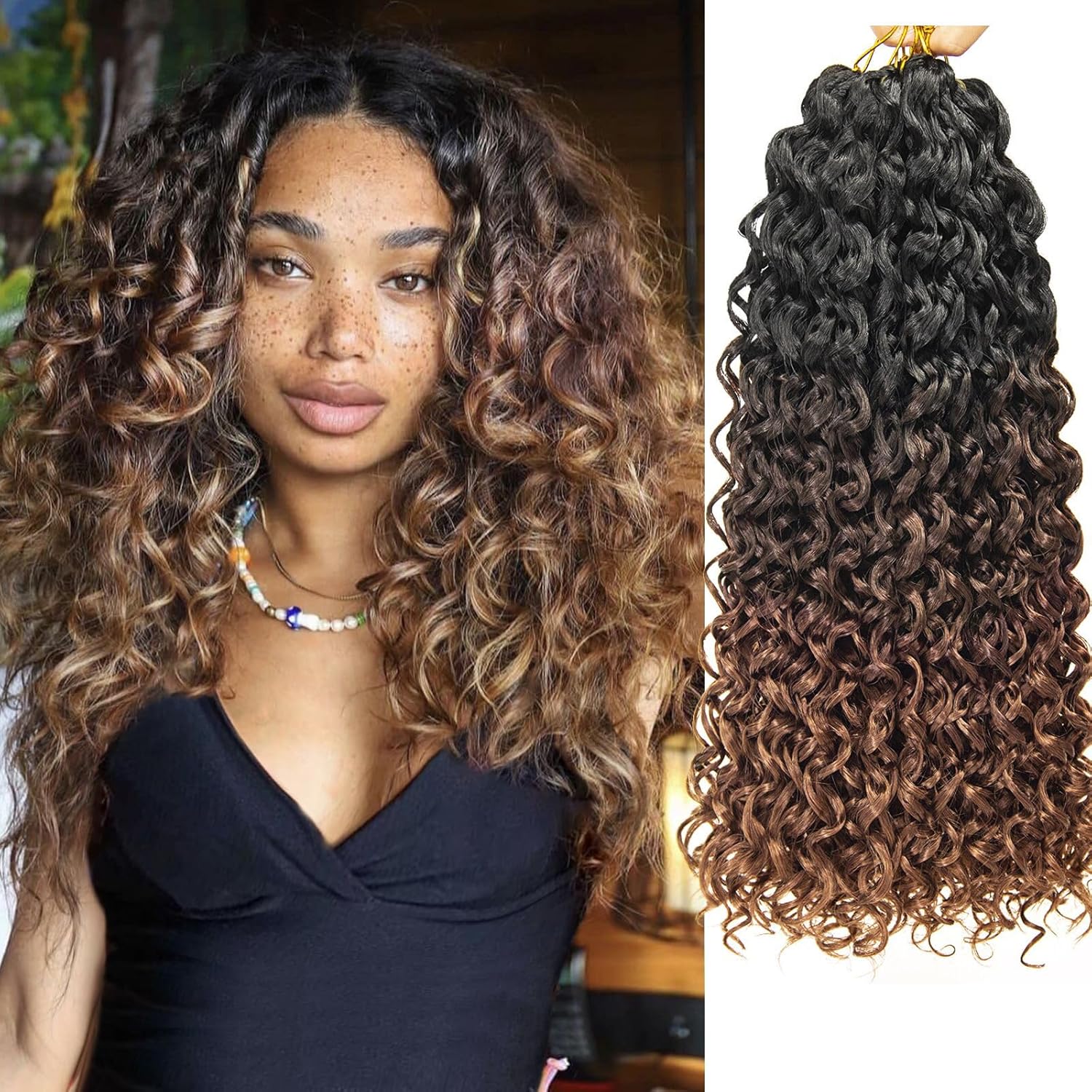 GoGo Curl Crochet Hair Water Wave Ombre Brown Extensions 18in