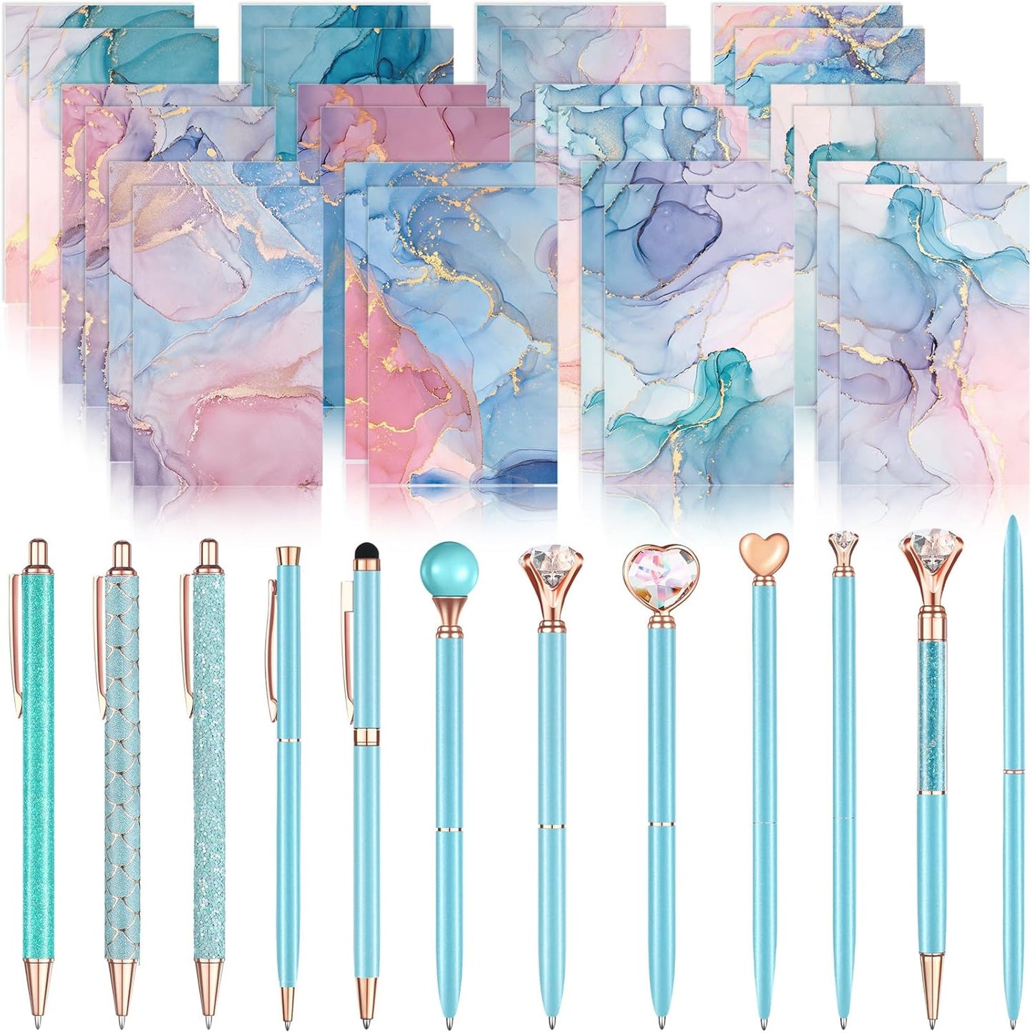 Stylish Marble Notebooks & Crystal Pens Set