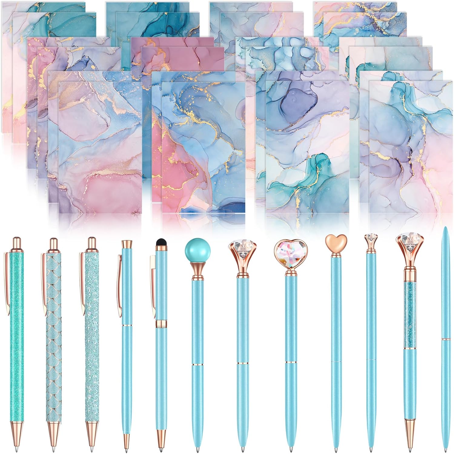 Stylish Marble Notebooks & Crystal Pens Set