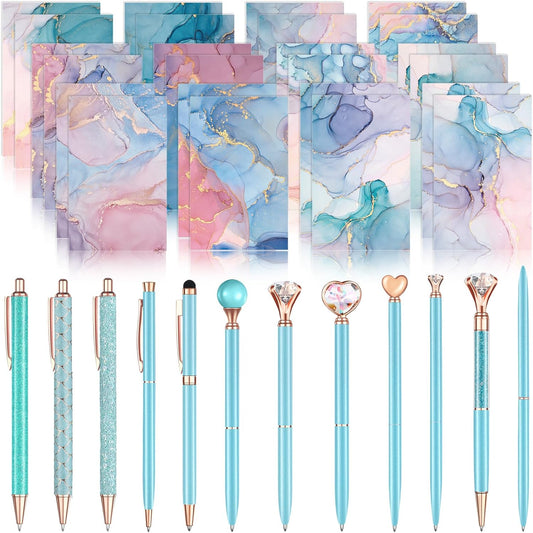 Stylish Marble Notebooks & Crystal Pens Set