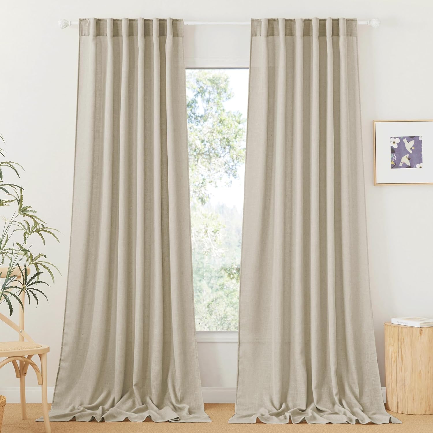 RYB HOME Linen Textured Curtains for Light Filtering Privacy