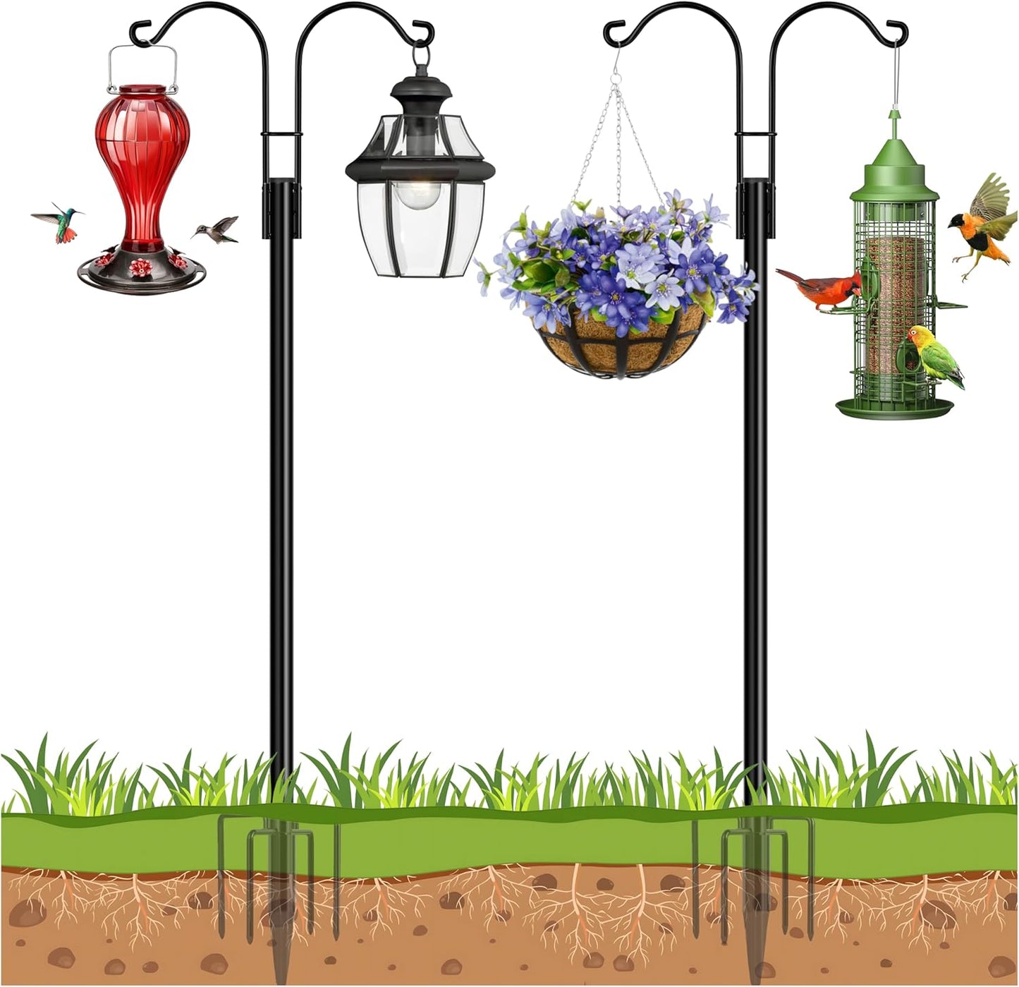 Ottsuls Bird Feeder Pole Set - 108 INCH Double Shepherds Hooks