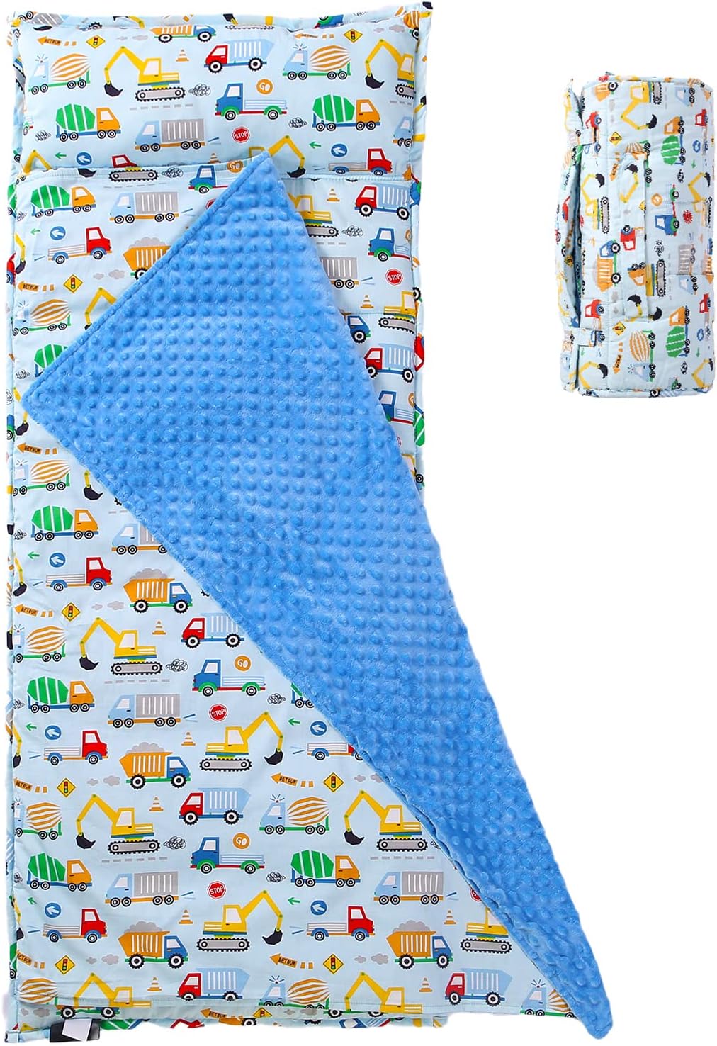 Toddler Nap Mat with Removable Pillow and Minky Blanket
