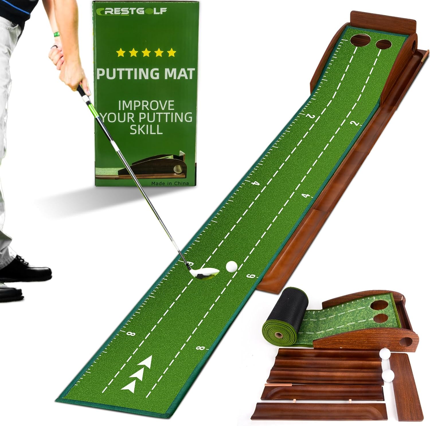 Indoor Golf Mat with Auto Ball Return - Pro Putting Practice
