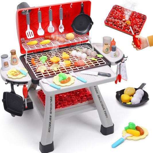 CUTE STONE Kids BBQ Grill Playset - Realistic Smoke & Sounds!