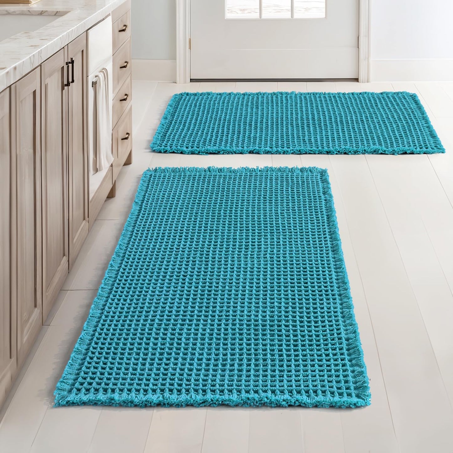 MIULEE Set of 2 Teal Waffle Bathroom Rugs for Comfort and Safety