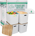 Storage Bins with Bamboo Lid Stackable Multi-Purpose Organizers