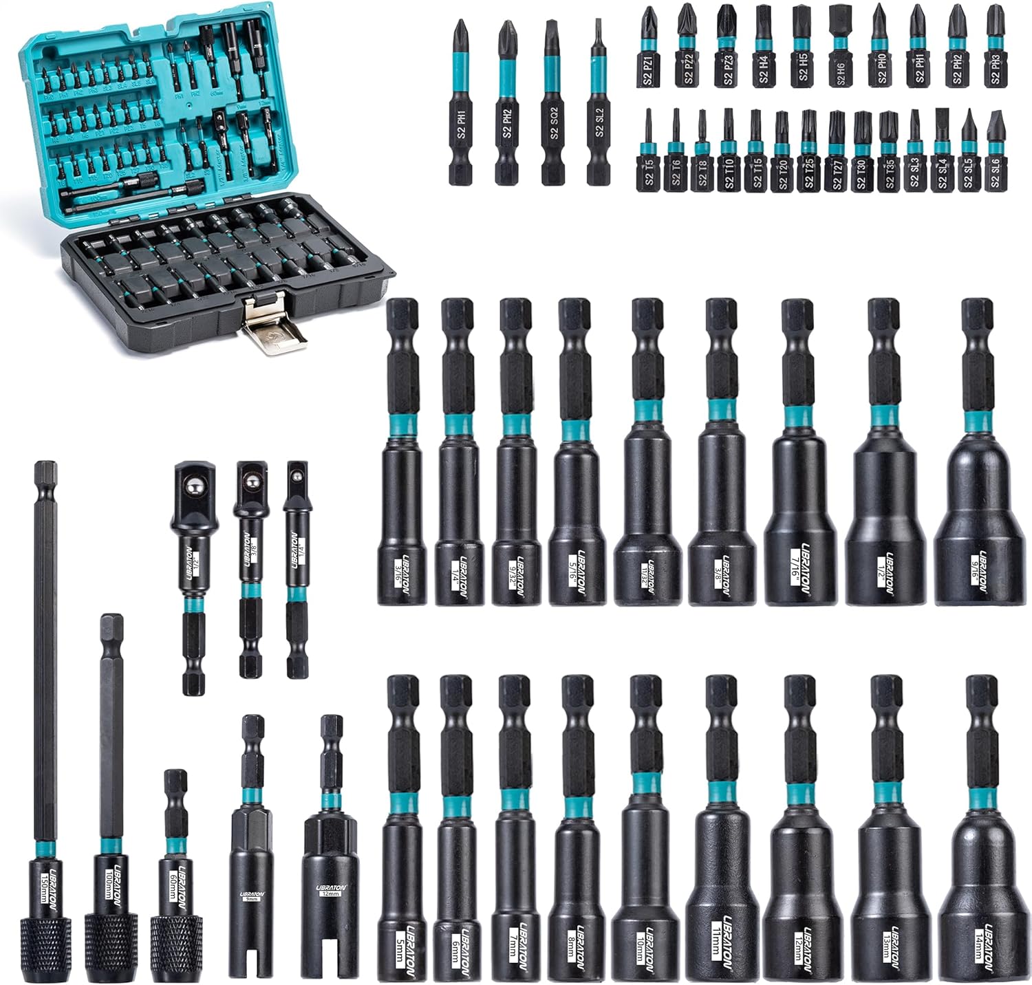 54PCS Magnetic Nut Driver Set for Impact Drill - Complete Set