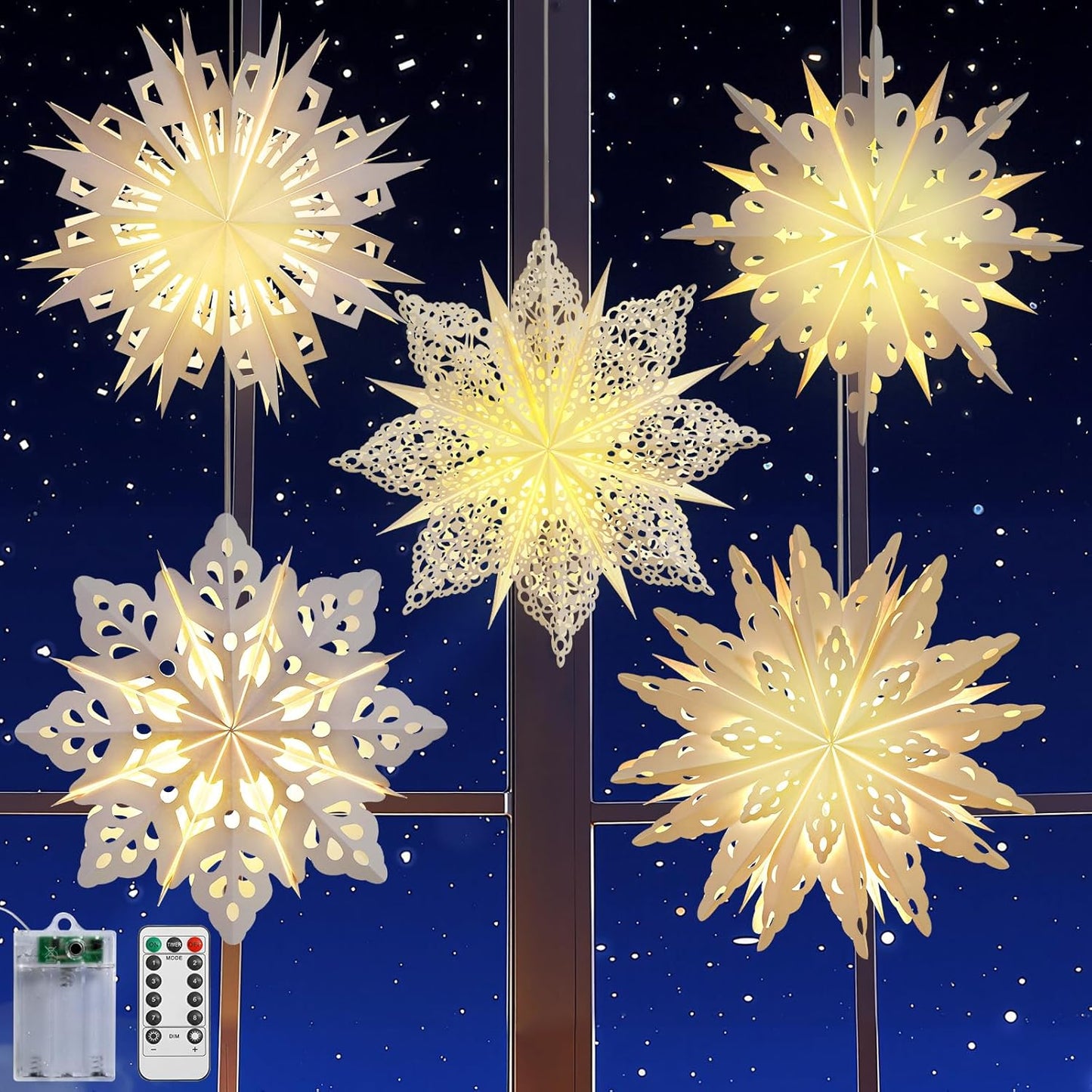 Lewondr Christmas Paper Star Lanterns with Remote Control