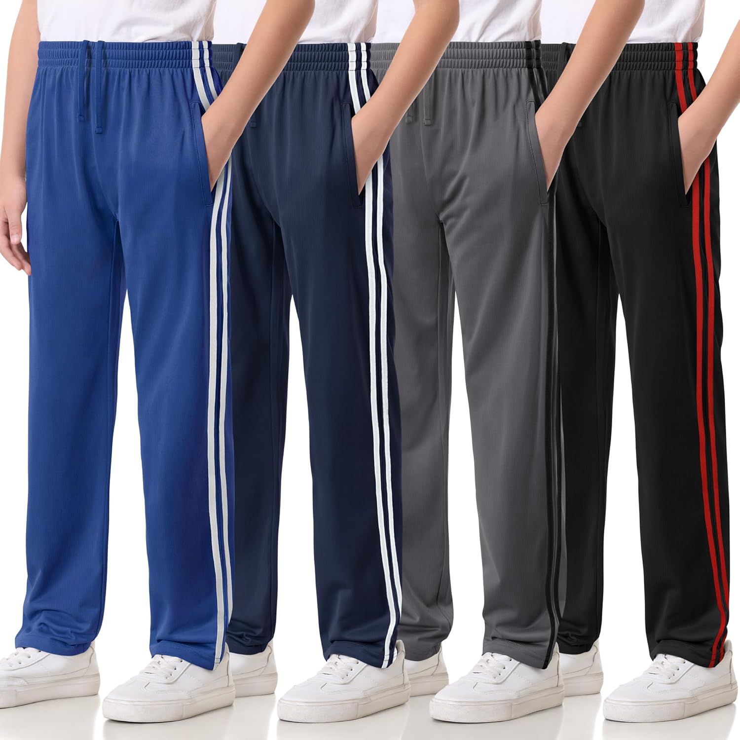 Boys Lightweight Sweatpants - 4 Pack Athletic Open Bottom Pants