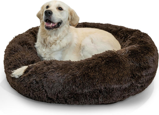 Calming Donut Dog and Cat Bed for Large Pets Up to 100 lbs
