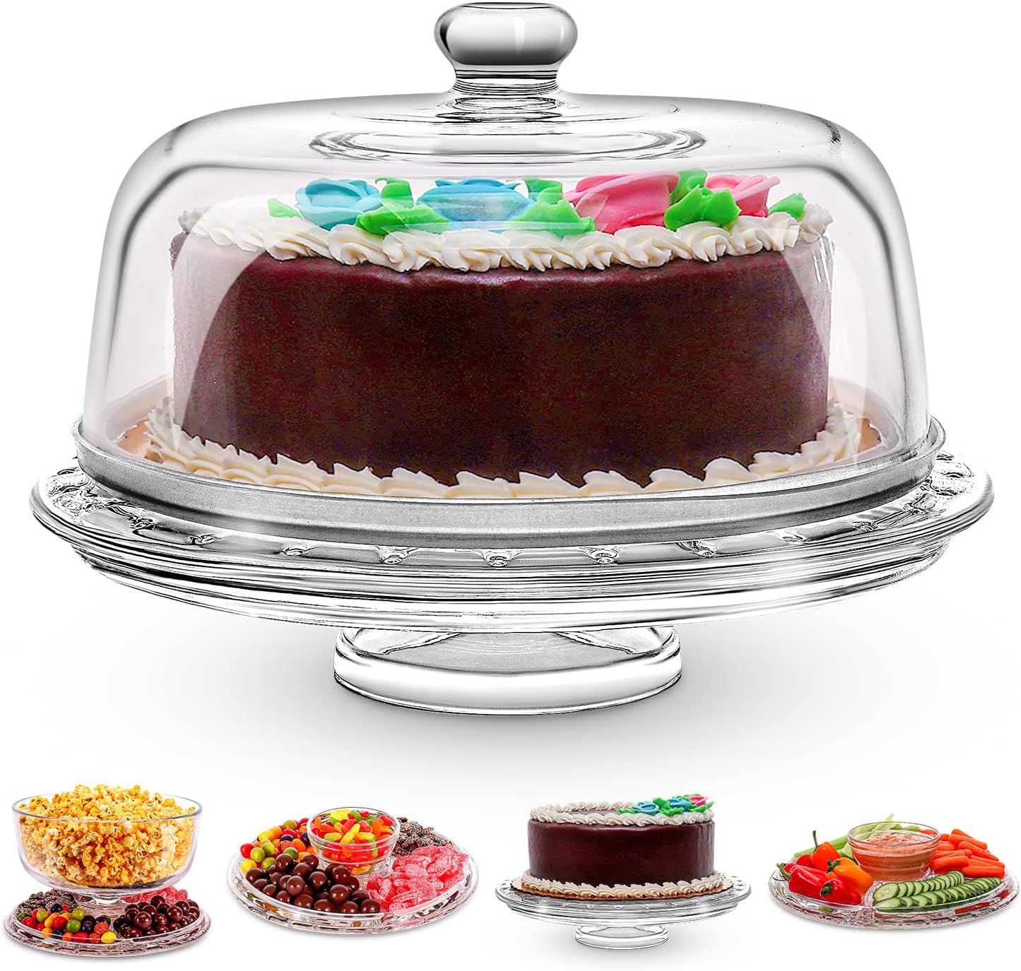Homeries Glass Multi-Functional Cake Stand with Lid for Parties