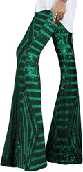 EVALESS Women Sequin Pants Sparkly High Waisted Wide Leg Flare - Night