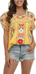 Women's Cotton Boho Embroidered Mexican Peasant Tunic Top