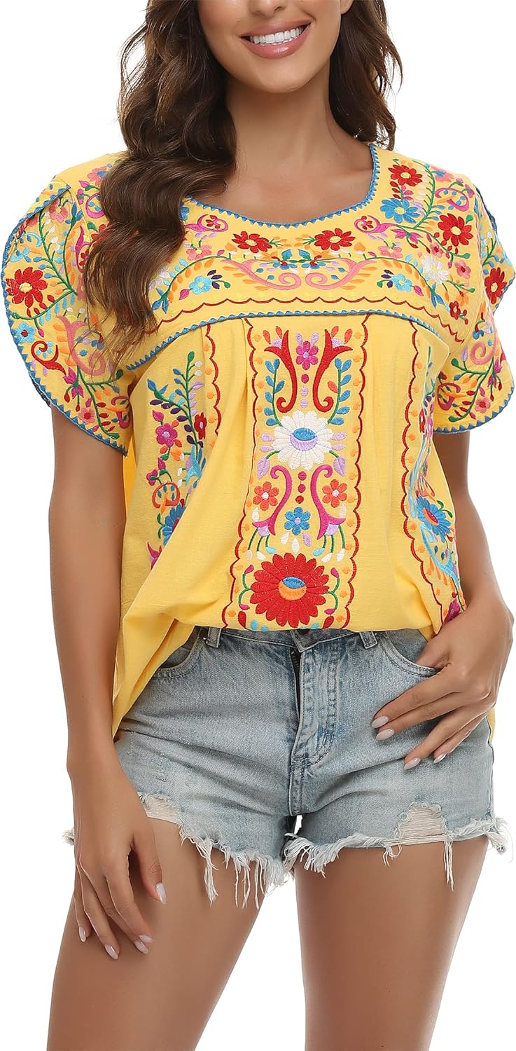 YZXDORWJ Women's Summer Boho Embroidery Tunic Top for Comfort