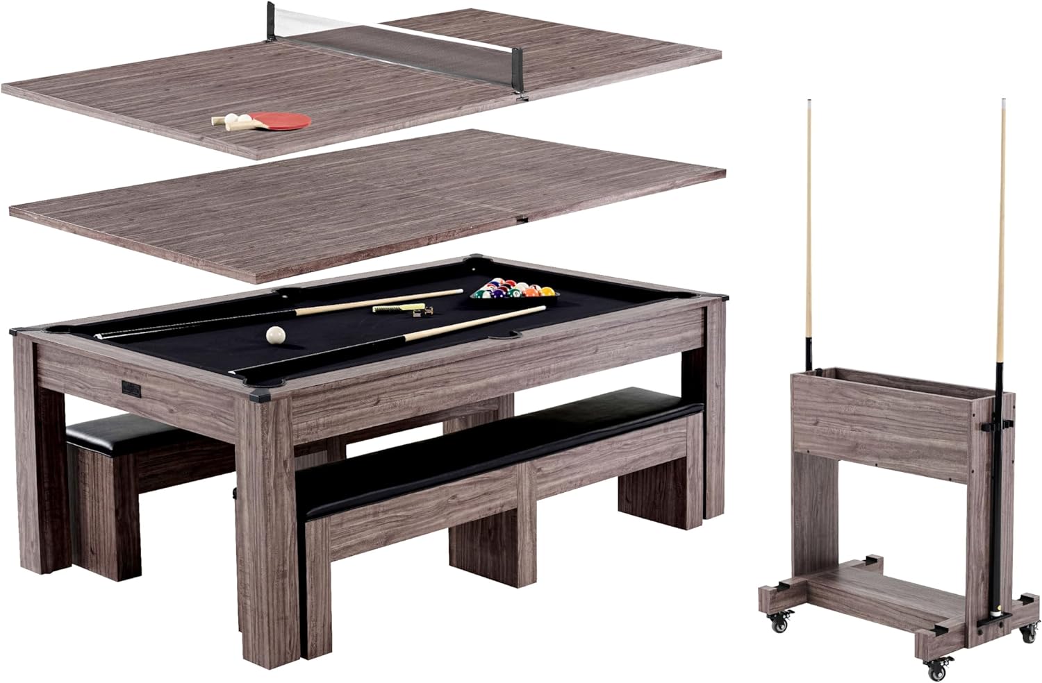 7ft Drop Pocket Pool Table with Dining Top and Game Accessories