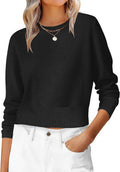 Womens Long Sleeve Cropped Crew Neck Sweater - Lightweight Fall