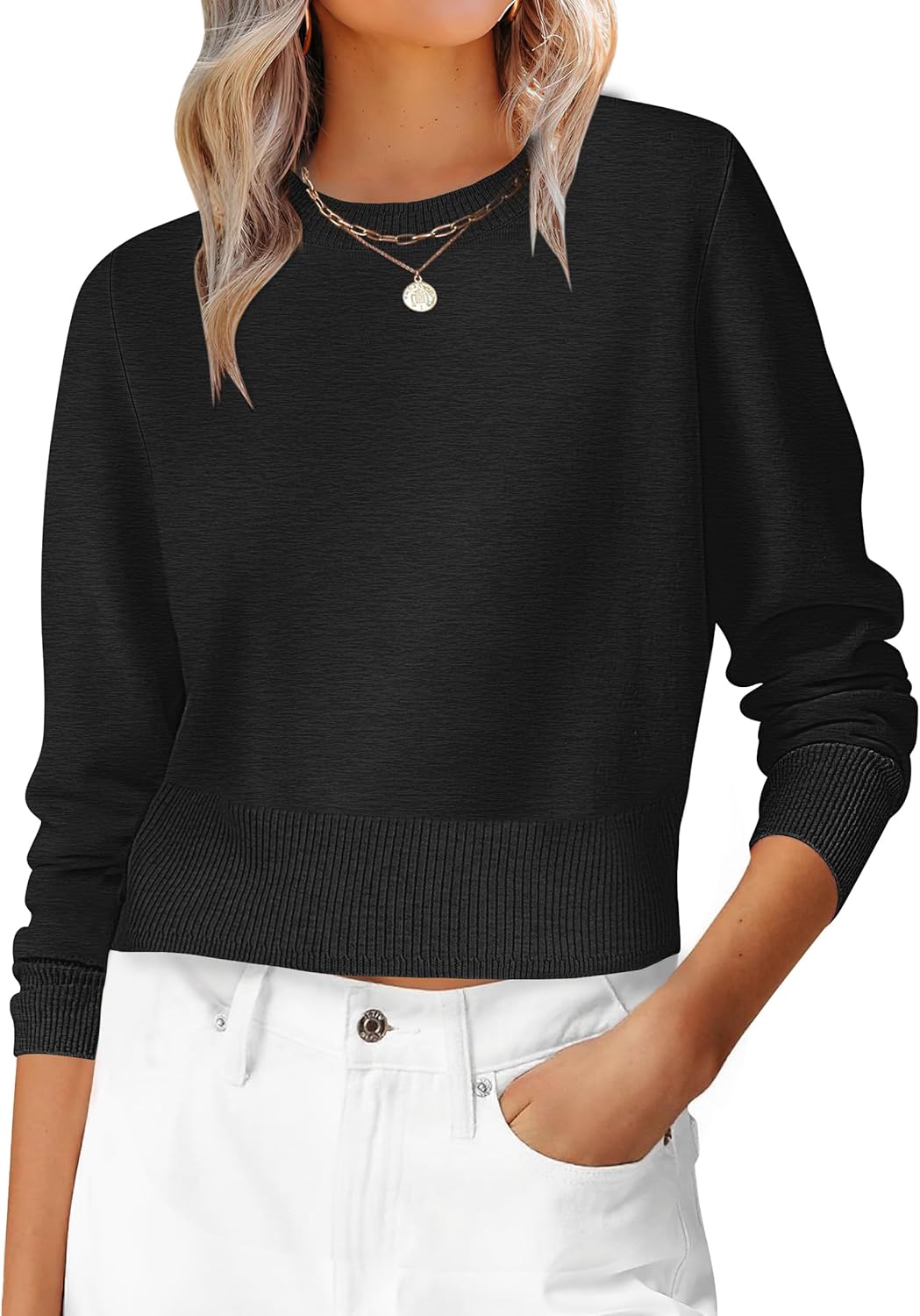 Womens Long Sleeve Cropped Sweater for Fall Fashion 2025