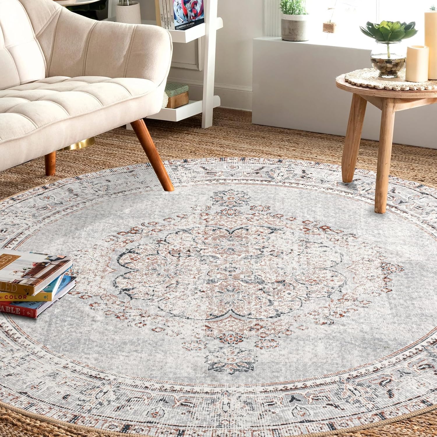 Easy-Going Round Rug 6ft Area Rug Washable Boho Circle Rugs