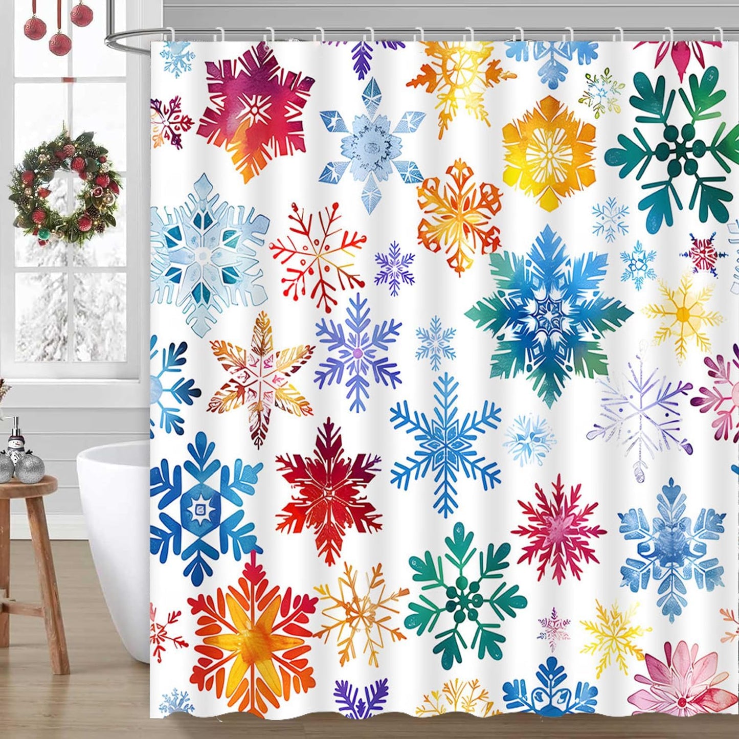 Festive Snowflake Xmas Shower Curtain Set by FILMILIL