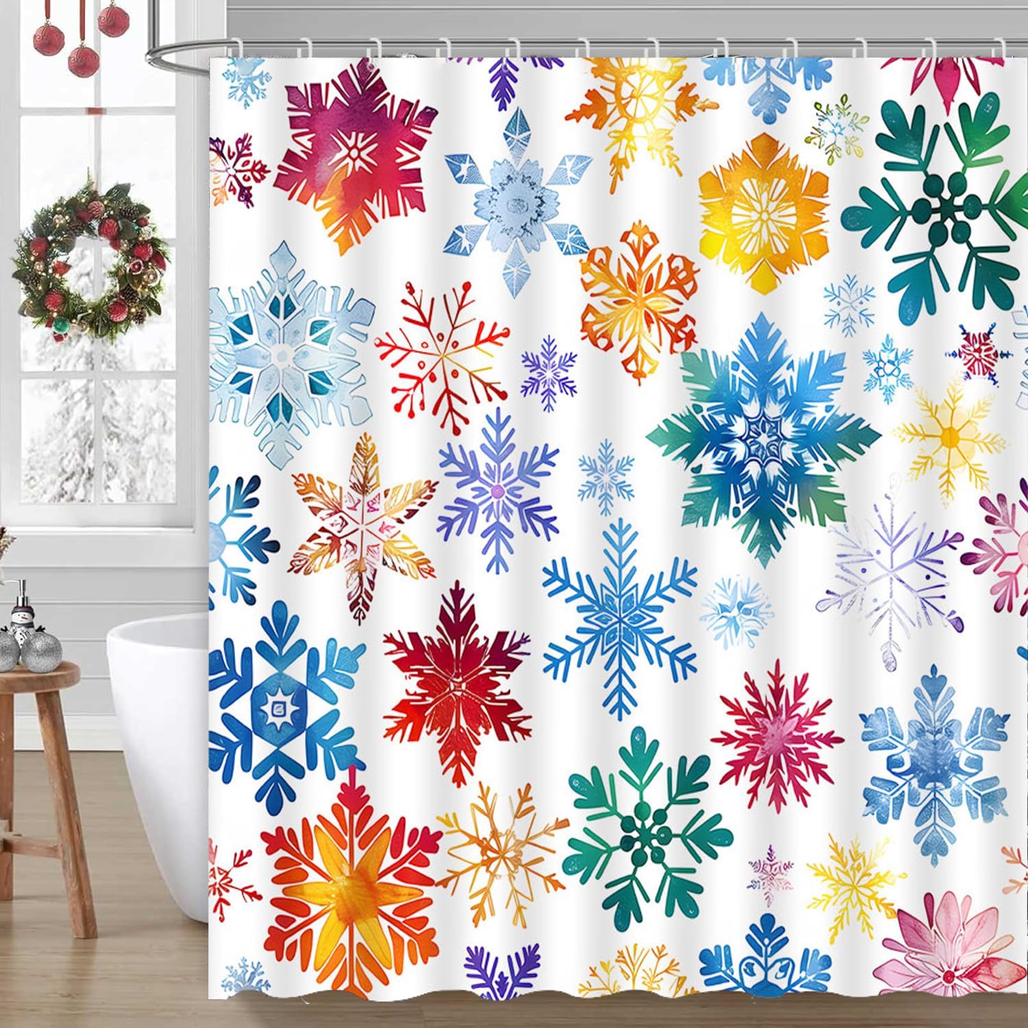 Festive Snowflake Xmas Shower Curtain Set by FILMILIL