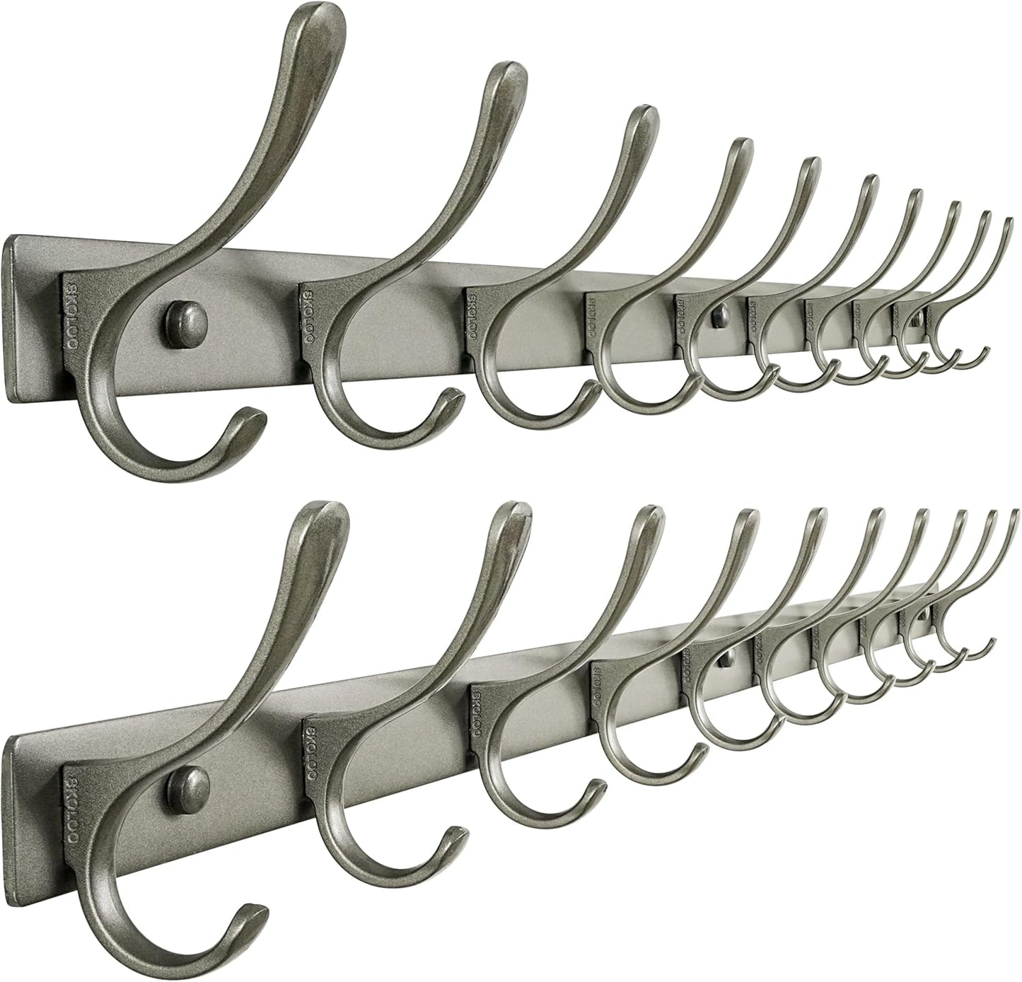SKOLOO Wall Mounted Coat Rack - Heavy Duty 10 Hooks Set