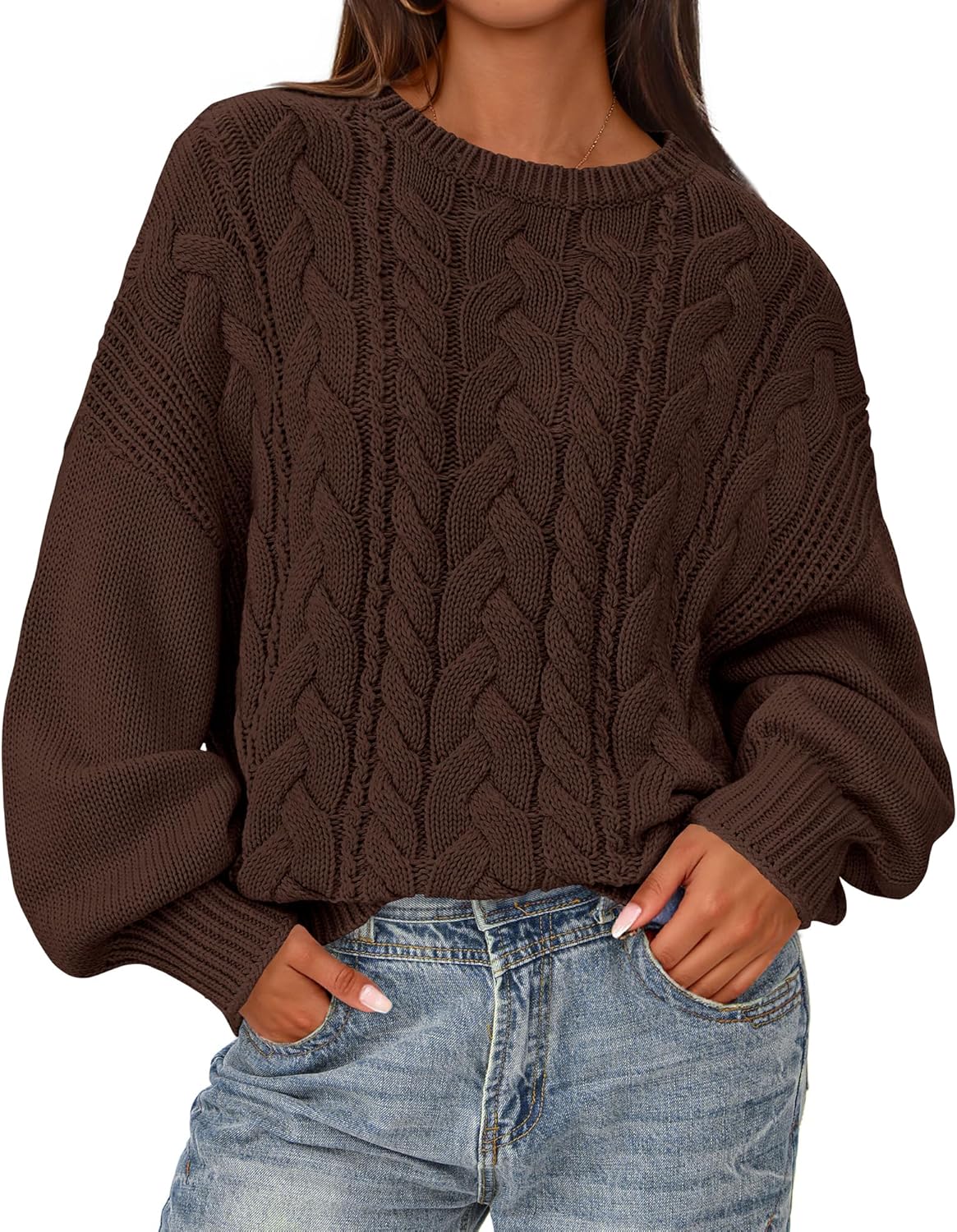 BTFBM Fall Sweaters for Women 2025 Cozy Cable Knit Pullover