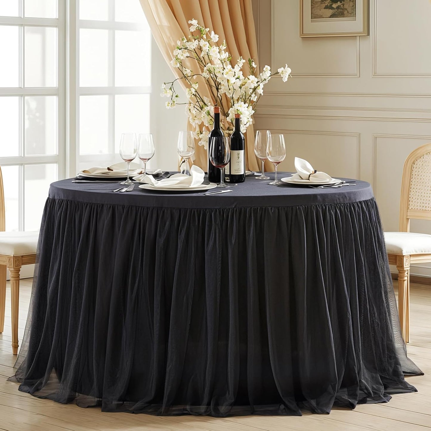 Black Tulle Tablecloth for 72 Inch Round Tables by Wish Care