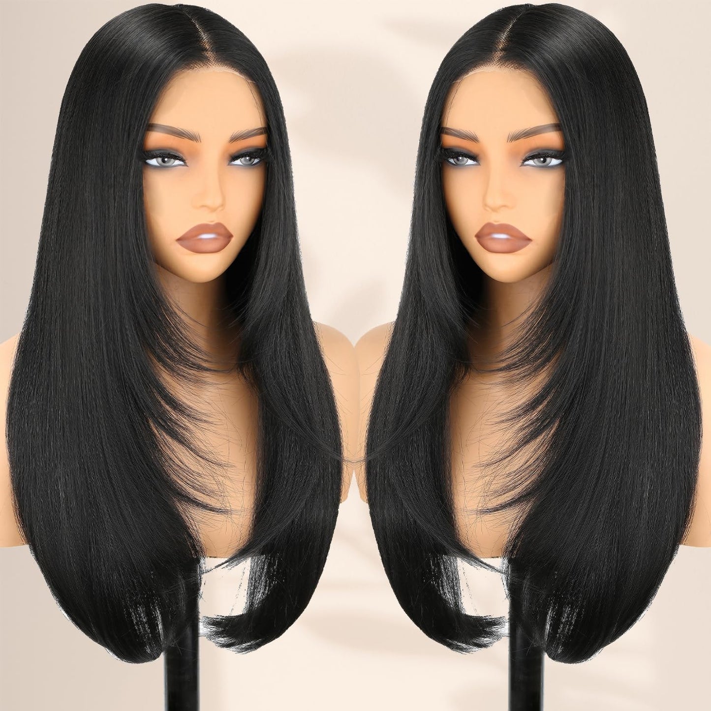 NOSTALGIA Black Glueless Wig 24 Inch Straight Lace Front Style