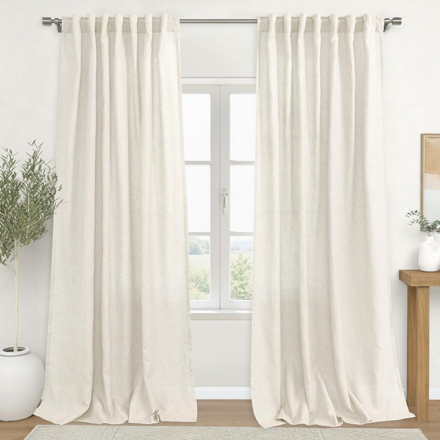 KOUFALL 60 Inch Wide Linen Curtains for Living Room and Bedroom