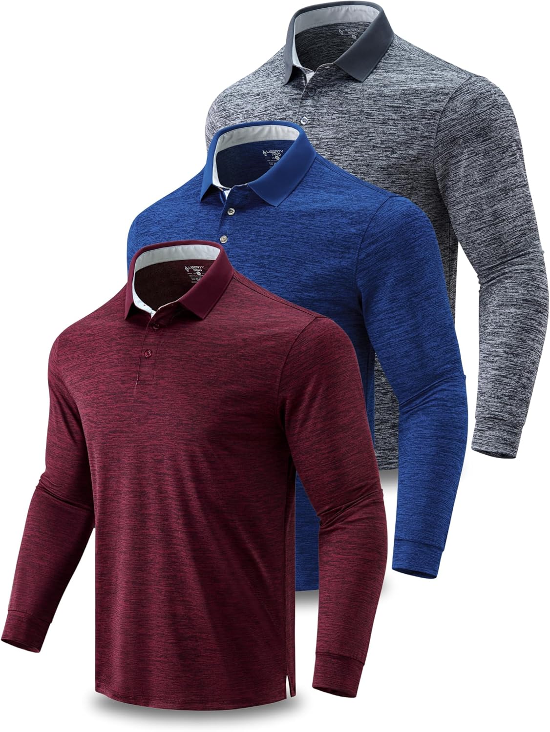 Dry Fit Long Sleeve Polo Shirts for Men - 3 Pack Performance Tops