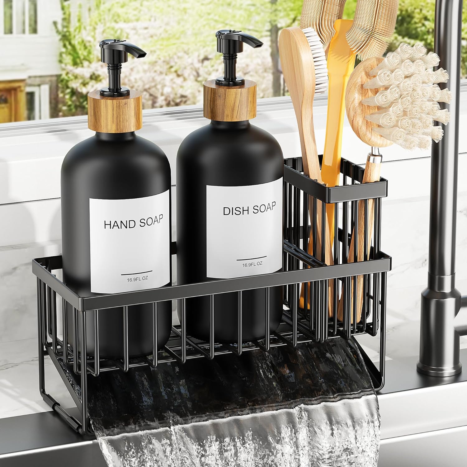 Cisily Kitchen Dish Soap Dispenser Set with Sponge Holder