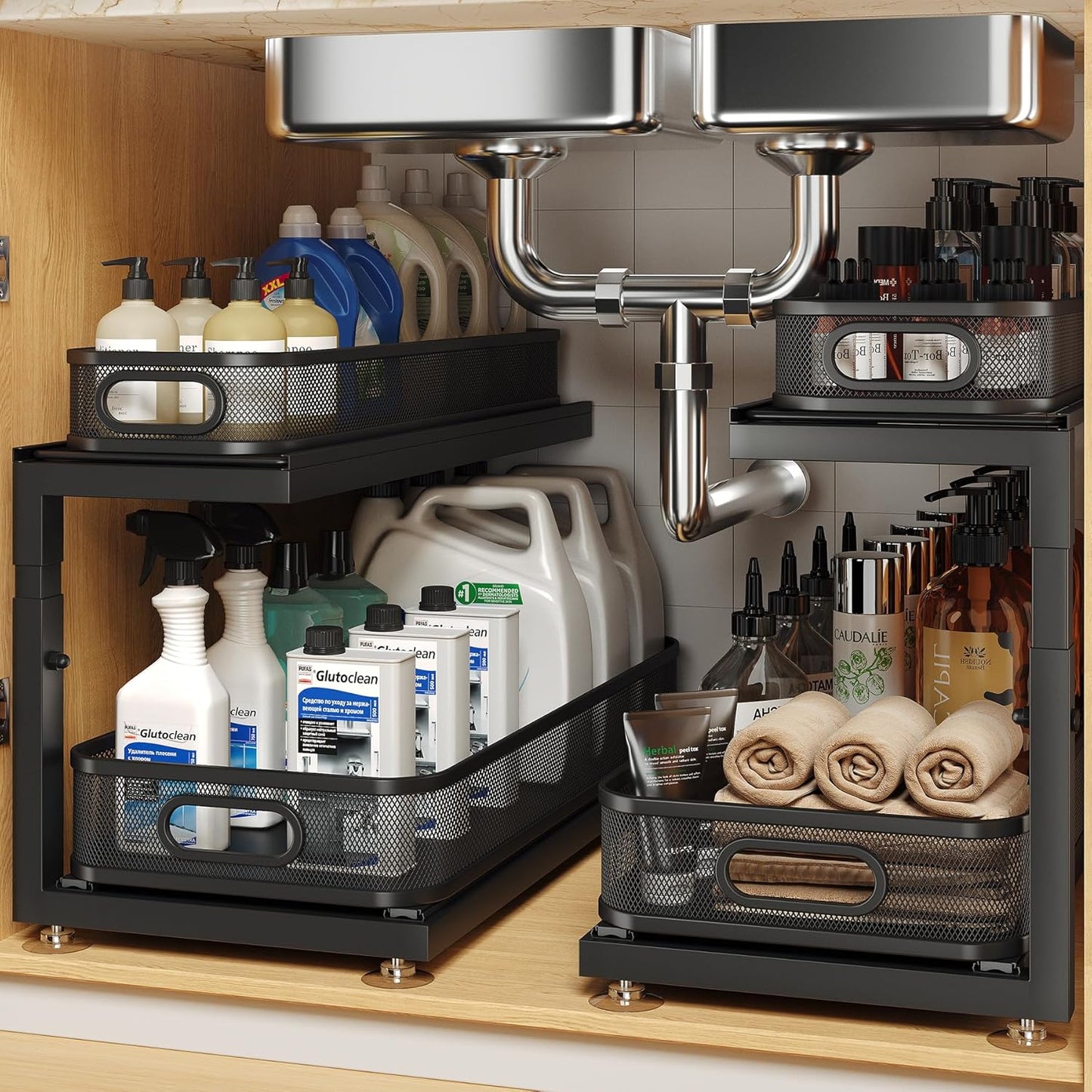 2-Pack 21.3 IN Depth Under Sink Organizer with Pull Out Shelf