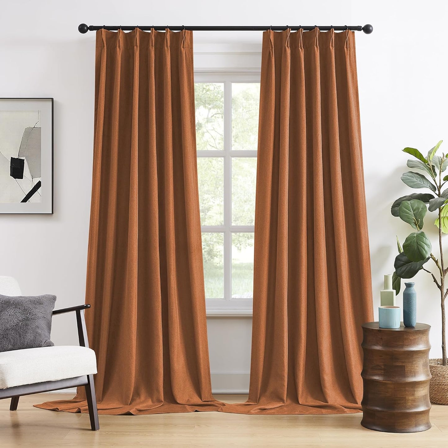 DUALIFE Rust Pinch Pleated Blackout Curtains for Elegant Rooms