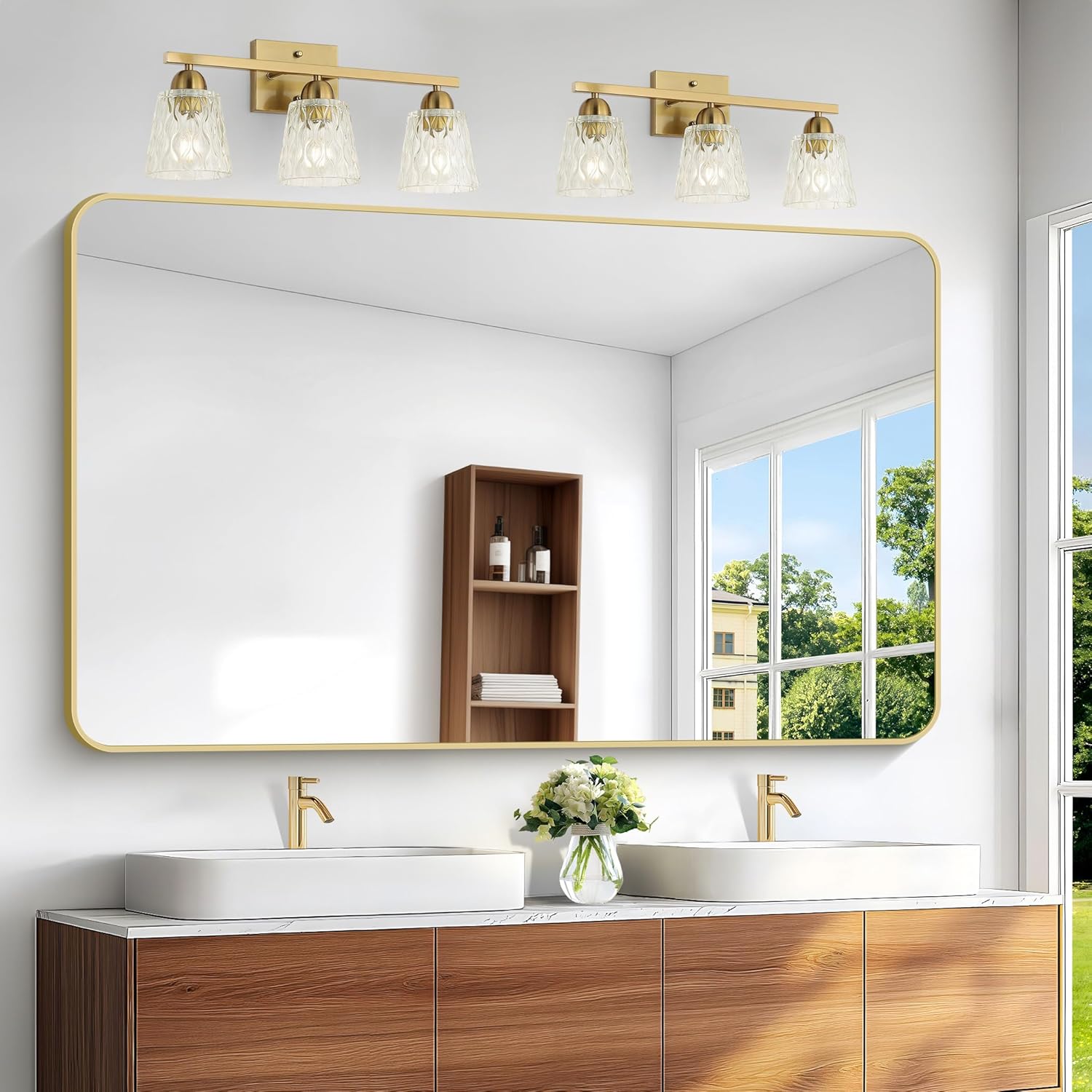 BONEWEI Gold Bathroom Mirror 60x36 inch for Modern Decor