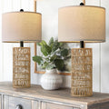 Boho Table Lamps Set of 2 22.5 in - Cozy Linen Glow for Bedside