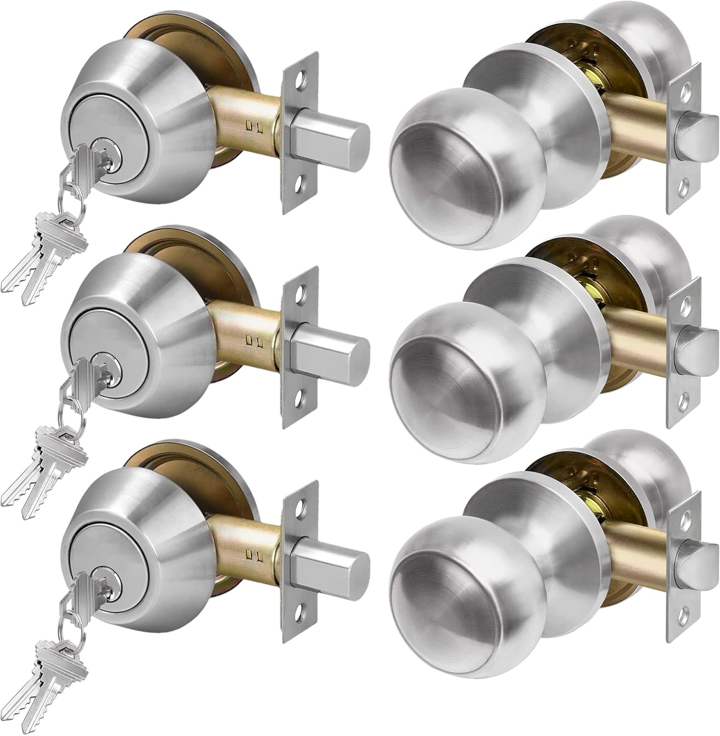 Keyed Alike Deadbolt and Passage Door Knob Set for Security
